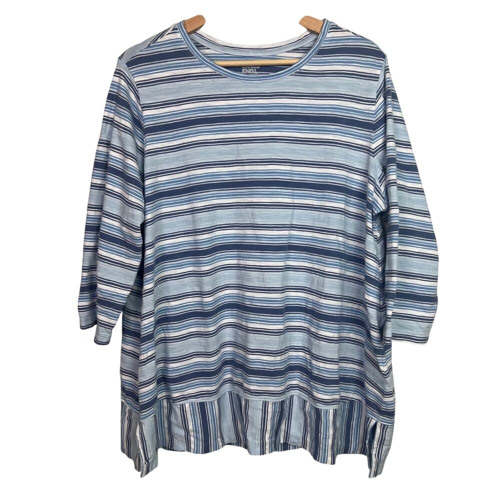Lands' End Womens Size 1X‎ Slub Jersey Swing Tunic Top 3/4 Sleeves Blue Stripes
